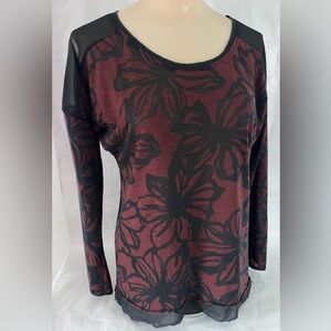 Sheer Floral Burnout Top Sz XS Dark burgundy rose and black by Simply Vera Wang